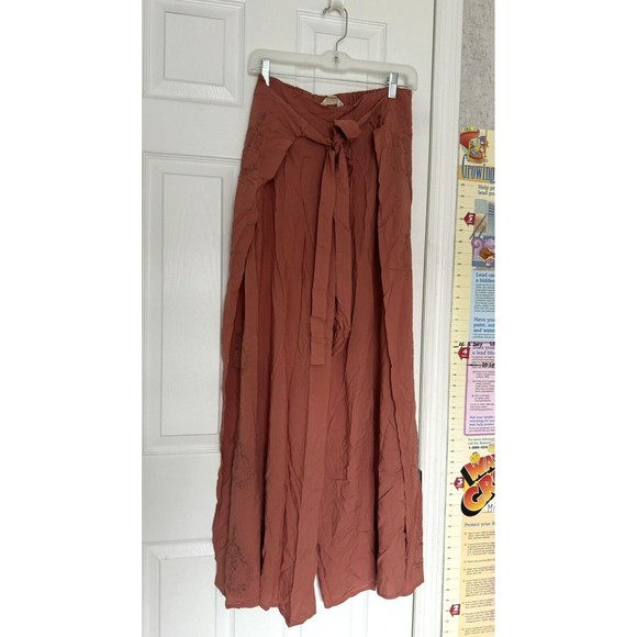 NWOT Lovestitch Women’s Wide Wrap Style Pants Tan Brown Small Rayon - Picture 1 of 14